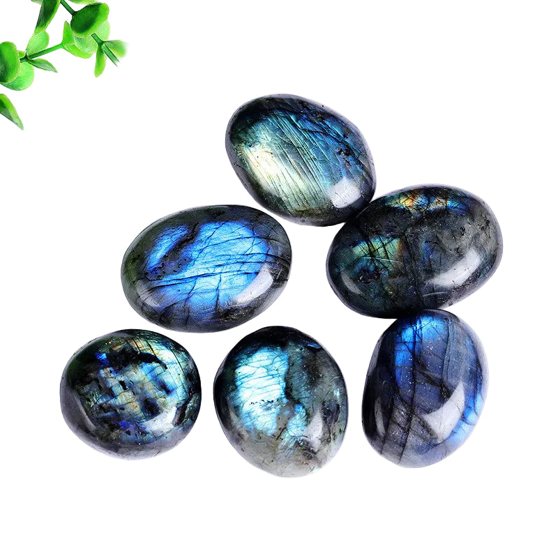 Wholesale polished flash labradorite palm stone natural blue flash crystal bulk for shop resale home decor